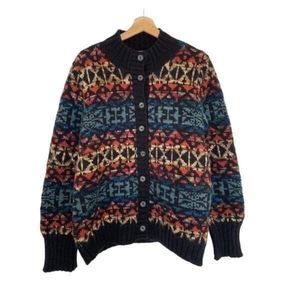 Peruvian Connection Sweaters - Peruvian Connection Womens Cardigan Thick 100% Wool Nordic Fair Isle Pattern XL